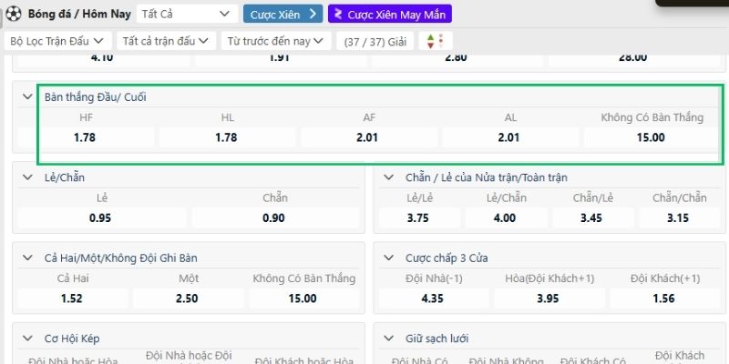 Định nghĩa kèo bàn thắng đầu trong trận